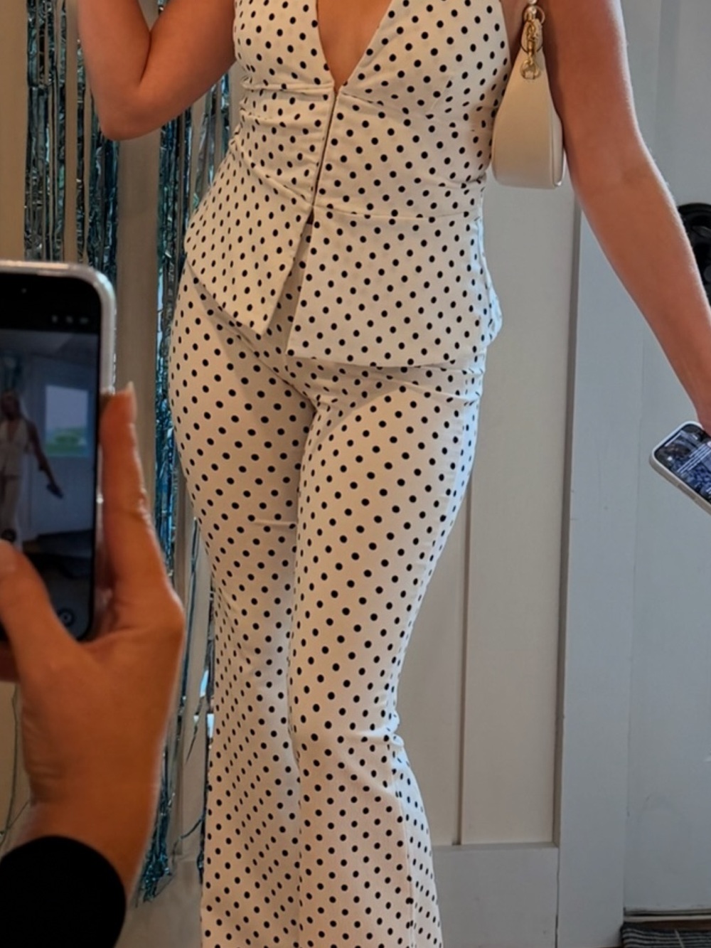 Zara White Polka Halter Top & Flare Leg Pant Set